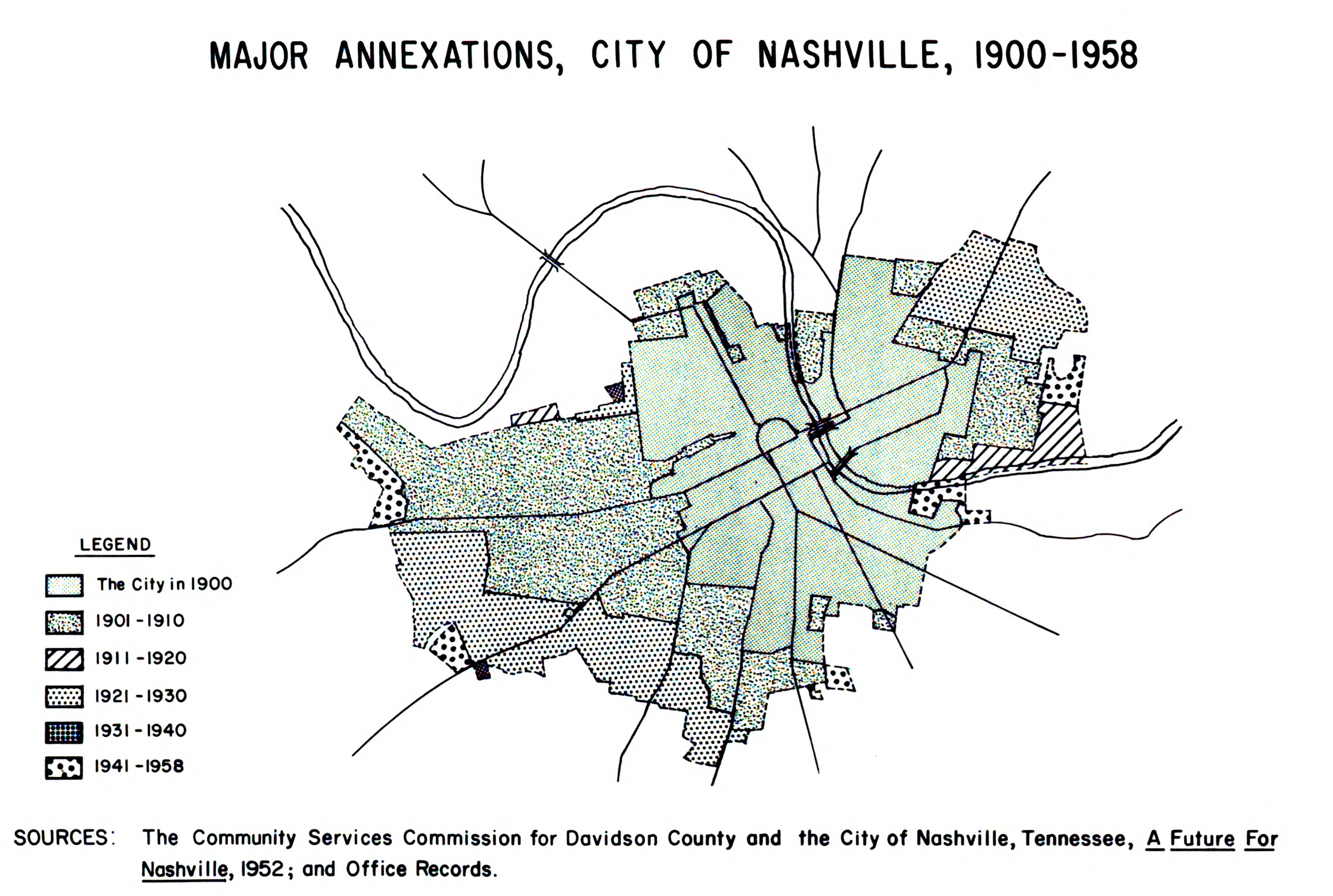 Annexation map of Nashville