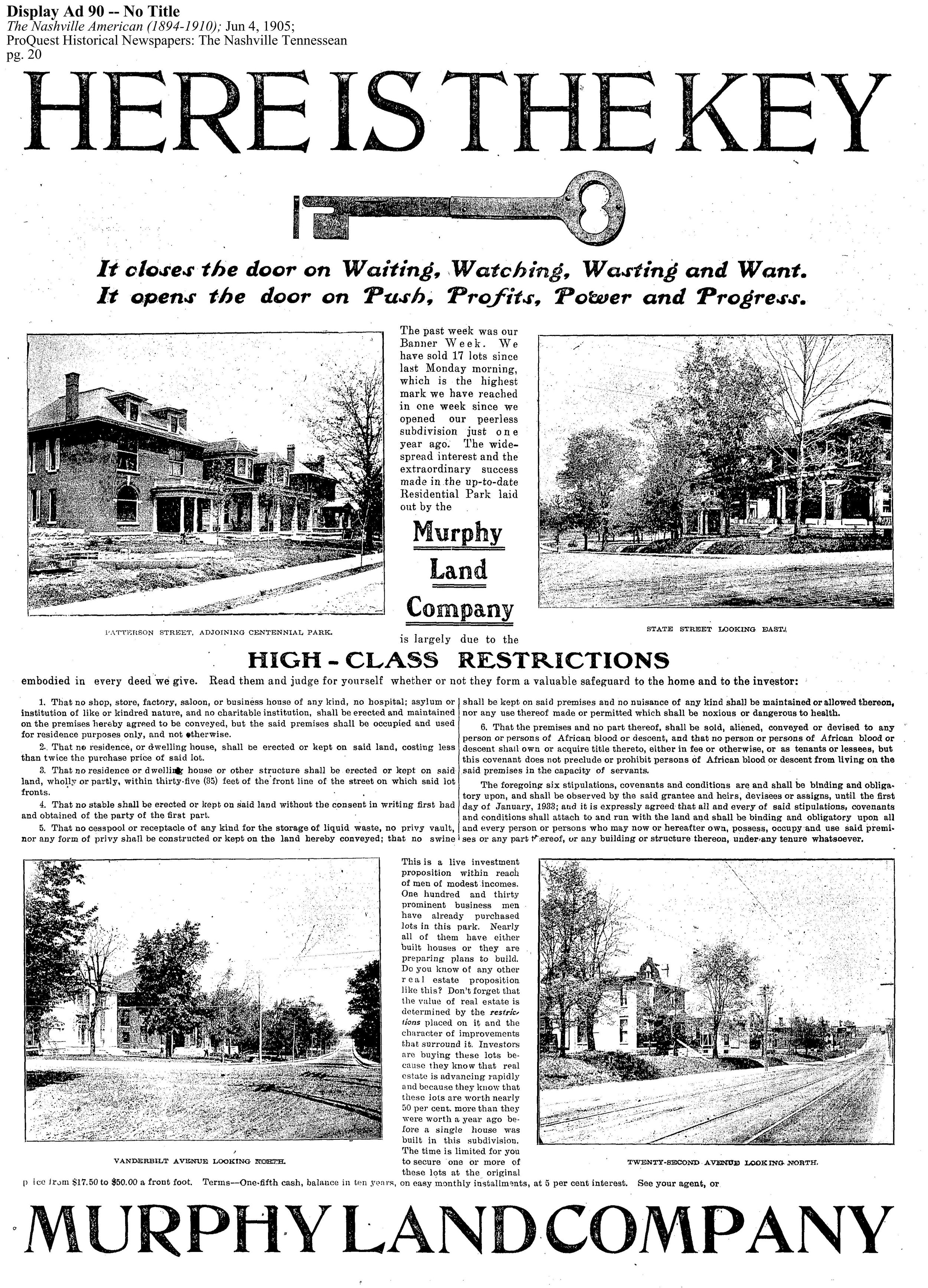 Full-page advertisement for the Murphy Addition in the Nashville American, June 4, 1905