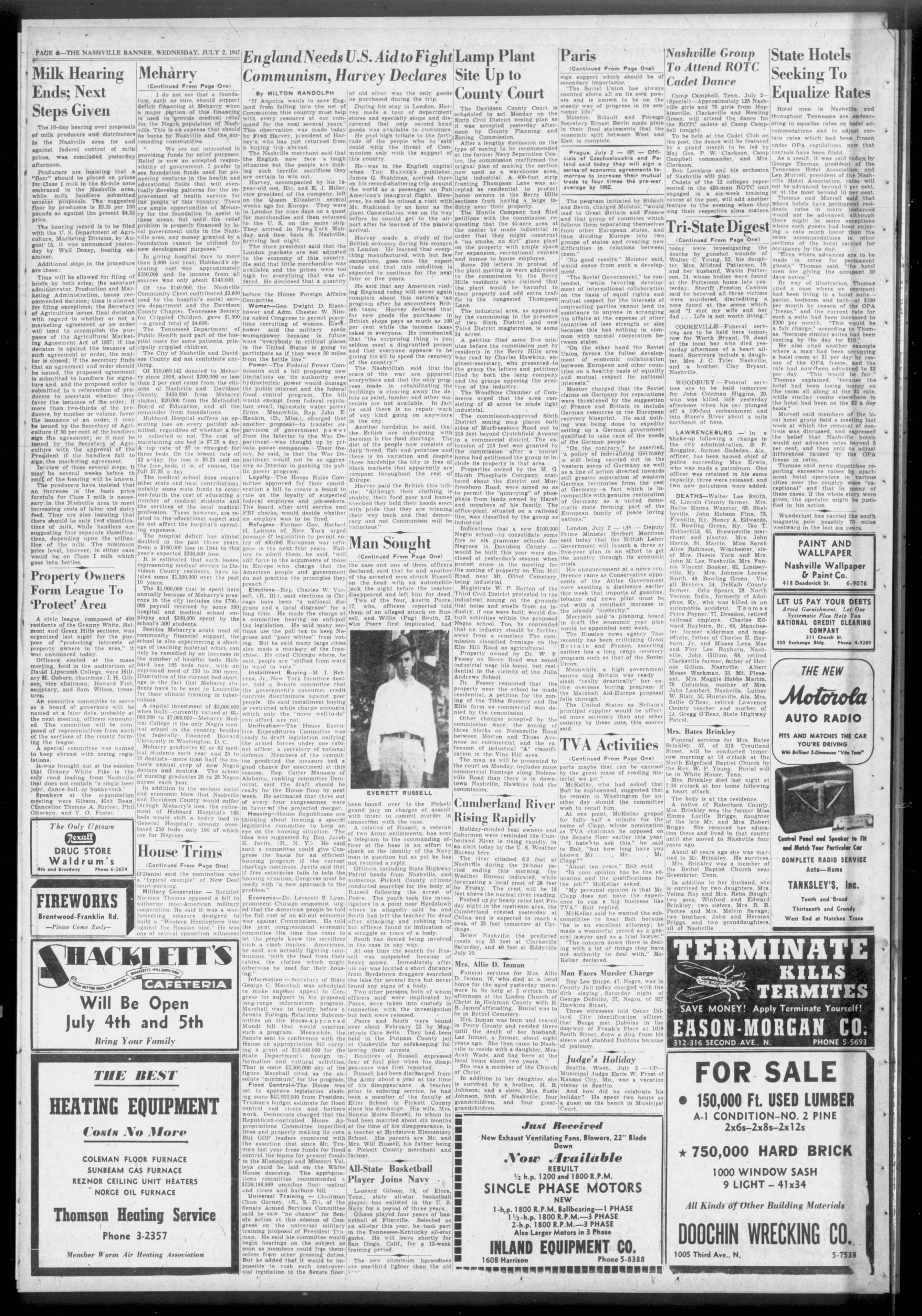 Nashville Banner clipping, July 2, 1947: Property Owners Form League To 'Protect' Area
